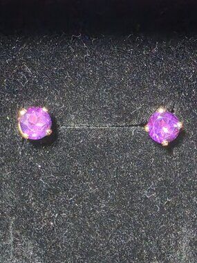 Dainty 14K Yellow Gold Natural Amethyst February Birthstone Stud Earrings